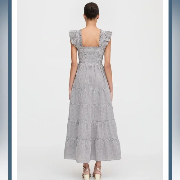 Hill House Home The Ellie Maxi Nap Dress in Chocolate Gingham Brown White Med - Picture 3 of 6